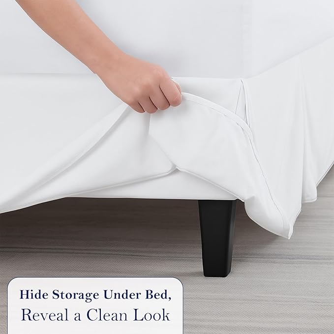 Queen Bed Skirt, Luxury 12 Inch Drop White Pleated Bed Skirt, Double Brushed Microfiber, Box Pleat Design, Wrinkle & Fade Resistant, Easy Fit Tailored Bedskirt for Queen Size Beds