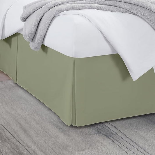 Full Bed Skirt, Luxury 16 Inch Drop Sage Pleated Bed Skirt, Double Brushed Microfiber, Box Pleat Design, Wrinkle & Fade Resistant, Easy Fit Tailored Bedskirt for Full Size Beds