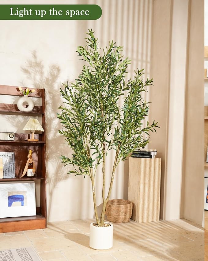 Olive Tree 8FT Fake Tree Faux Plants Indoor with Pot Artificial Tree Nearly Natural Olive Branches and Fruits for Living Room Home Office Decorations