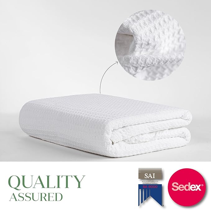 Salt Earth 100% Cotton Throw Blanket, Queen, 90"X92" Waffle Throws for Home, Bedrooms, Outdoor and Office Couch, Modern & Cozy Room Decor Blankets, Lightweight, All Season Western Blanket(White)