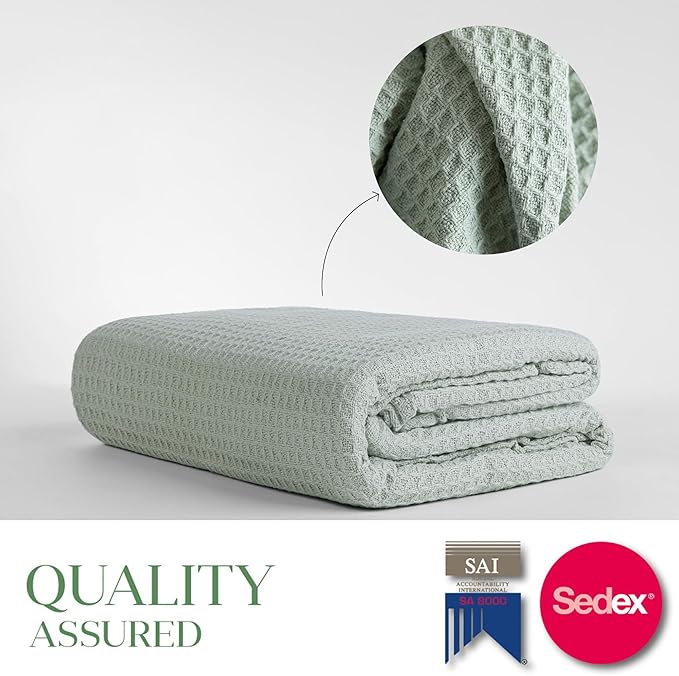 Salt Earth 100% Cotton Throw Blanket, Twin, 68"x92" Waffle Throws for Home, Bedrooms, Outdoor & Cozy Couch, Modern & Cozy Bed Room Decor Blankets,Lightweight All Season Western Blanket(Sea Foam)