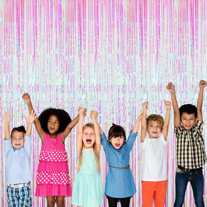 GOER 3.2 ft x 9.8 ft Metallic Tinsel Foil Fringe Curtains Party Photo Backdrop Party Streamers for Birthday,Graduation,New Year Eve Decorations Wedding Decor (1 Pack,Multicolor)