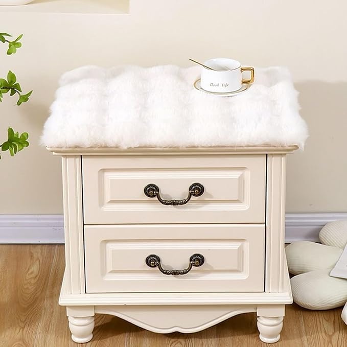 Nightstand Dust Cover Bedside Table Mat lint-White