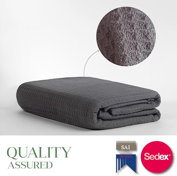 Salt Earth 100% Cotton Throw Blanket, King, 106"X92" Waffle Throws for Home, Bedrooms, Outdoor & Office Couch, Modern Room Decor Blankets, Lightweight, All Season Western Blanket (Charcoal Grey)
