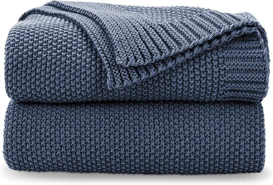CozeCube Blue Throw Blanket for Couch, Soft Cozy Cable Knit Throw for Bed Sofa Living Room, Lightweight Warm Decorative Farmhouse Christmas Blanket, 60"x80", Dusty Blue
