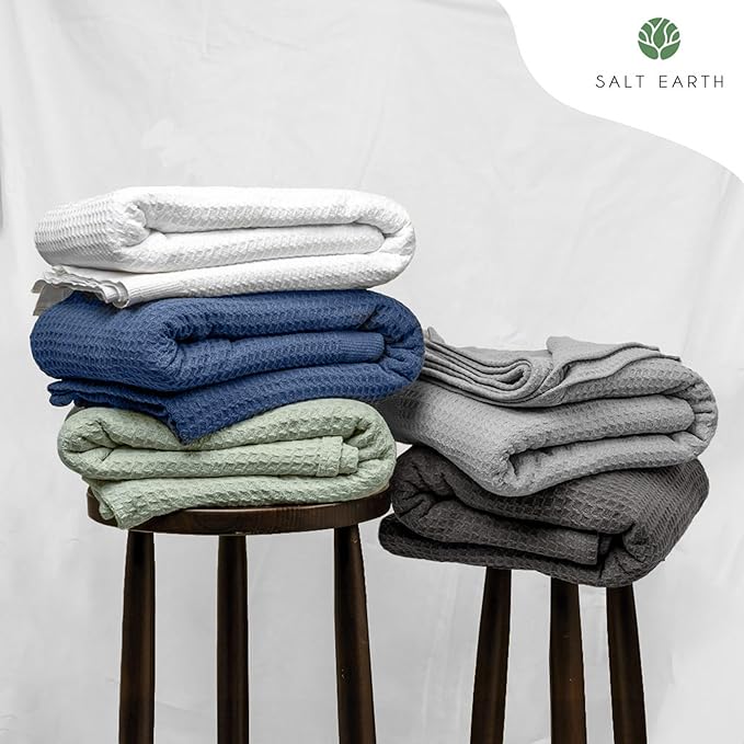 Salt Earth 100% Cotton Throw Blanket, Twin, 68"x92" Waffle Throws for Home, Bedrooms, Outdoor & Cozy Couch, Modern & Cozy Bed Room Decor Blankets,Lightweight All Season Western Blanket(Sea Foam)
