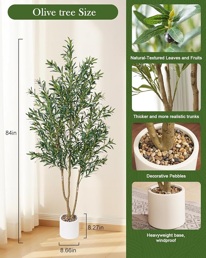 Olive Tree 6FT Fake Tree Faux Plants Indoor with Pot Artificial Tree Nearly Natural Olive Branches and Fruits for Living Room Home Office Decorations