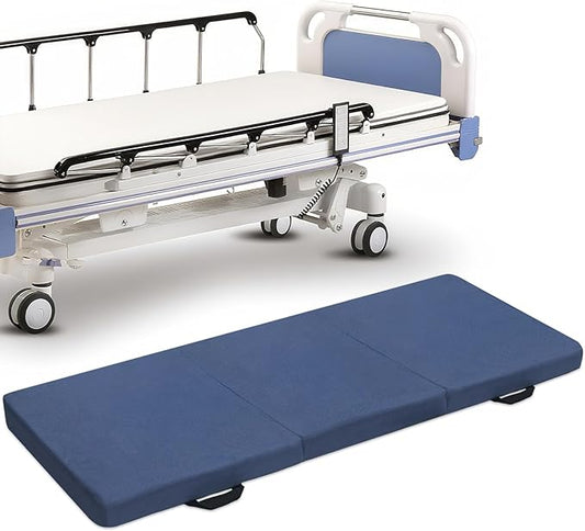 Foldable Fall Protection Mat for Elderly Blue Waterproof Non Slip Floor Mats with High-Resilience Foam 72 * 24 * 2 Inch Bedside Floor Mats for Elderly, Handicap, Senior