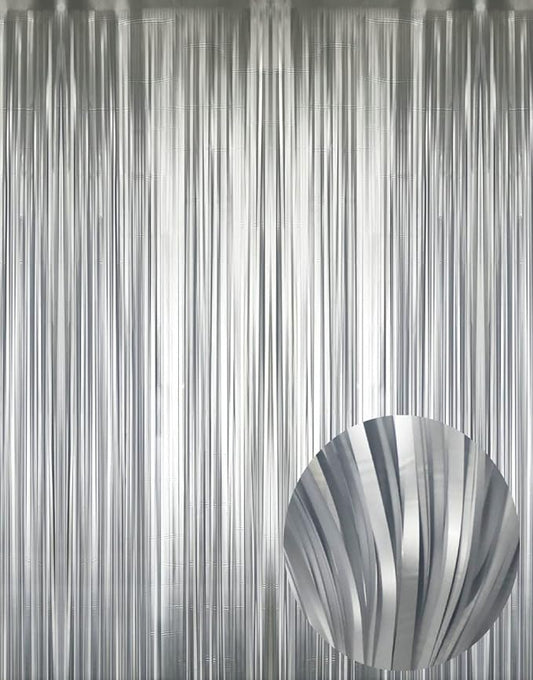 GOER 3.2 ft x 8.2 ft Metallic Tinsel Foil Fringe Curtains,Party Streamer Backdrop for Birthday,Graduation Decorations and New Year Eve (2 Pcs,Matte Silver,Thick Material)