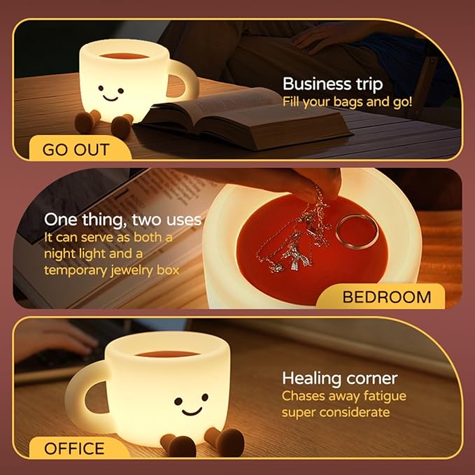 QANYI Coffee Cup Night Light, Gifts for Coffee Lovers, Rechargeable Dimmable Color Changing Night Lamp, Soft Silicone Cute Desk Lamp with Touch Control, Funny Gag Birthday Gifts for Women