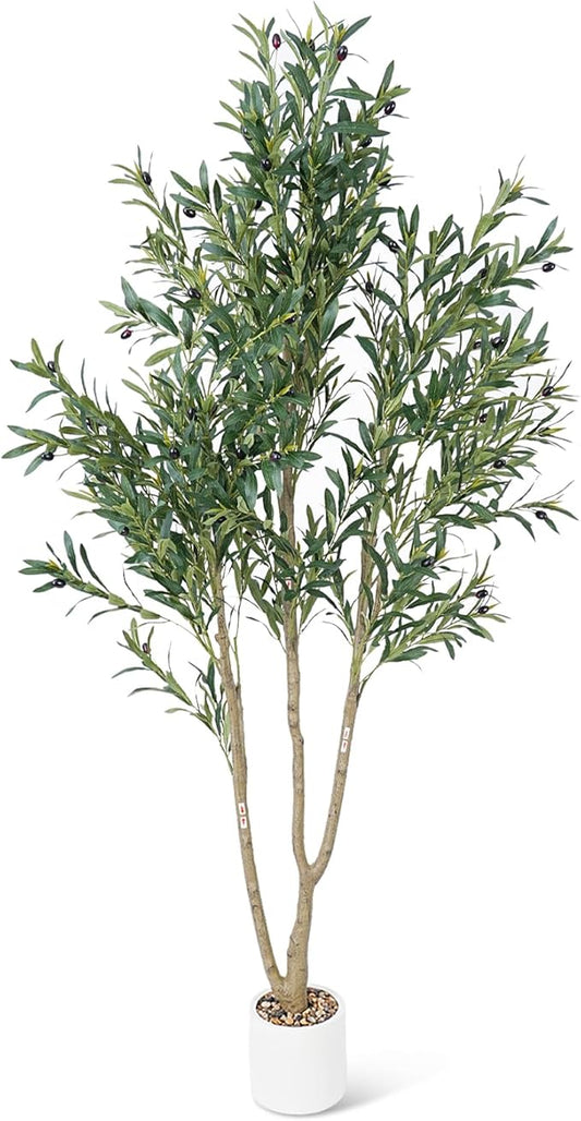 Olive Tree 8FT Fake Tree Faux Plants Indoor with Pot Artificial Tree Nearly Natural Olive Branches and Fruits for Living Room Home Office Decorations