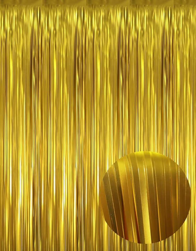 GOER 3.2 ft x 9.8 ft Metallic Tinsel Foil Fringe Curtains Party Photo Backdrop Party Streamers for Birthday,Graduation,New Year Eve Decorations Wedding Decor (1 Pack,Matte Gold,Thick Material)