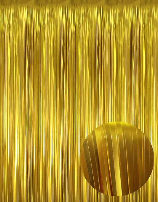 GOER 3.2 ft x 9.8 ft Metallic Tinsel Foil Fringe Curtains Party Photo Backdrop Party Streamers for Birthday,Graduation,New Year Eve Decorations Wedding Decor (1 Pack,Matte Gold,Thick Material)