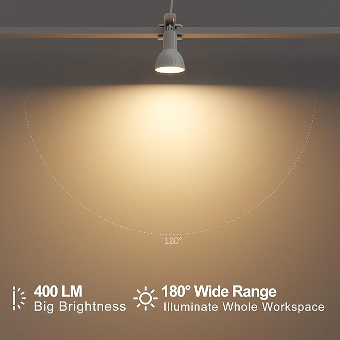 deeloop LED Clip on Light Book Reading 5W Super Bright 330° Rotation Clip on Lamp for Bed/Desk Lamp with Clamp White