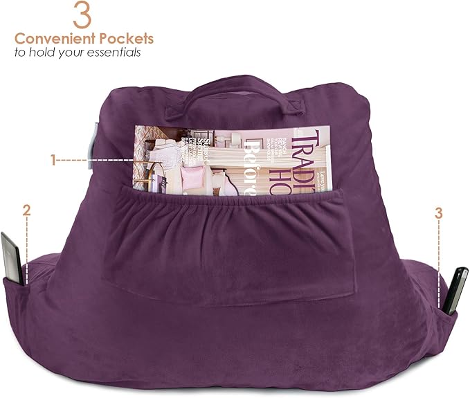 Nestl Reading Pillow for Kids & Teens with Shredded Memory Foam, Backrest Pillows for Reading, Watching, and Gaming, Use on The Couch, Bed, or Floor, Adjustable Support with Washable Cover Purple