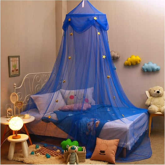 Mosquito Net Canopy Bed Curtains Dome Princess Stars Bed Tent for Girls Boys Kids Single Twin Full Queen Size Bed, Room Decor(Blue)