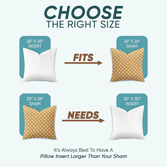 Pillowflex Synthetic Down Alternative Pillow Inserts for Shams - Comfy Pillows for Sleeping, Perfect Pillow & Best Sleeping Pillows, Handmade Down Alternative Throw Pillow Inserts - (28x28 Set of 2)