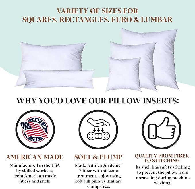 Pillowflex Synthetic Down Alternative Pillow Inserts for Shams - Comfy Pillows for Sleeping, Perfect Pillow & Best Sleeping Pillows, Handmade Down Alternative Throw Pillow Inserts - (16x26 Set of 2)