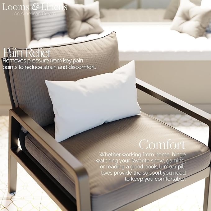 14x18 inch Lumbar Support Pillow by Looms and Linens with Down Alternative Pillow Form - Pack of 1 America Made Pillows