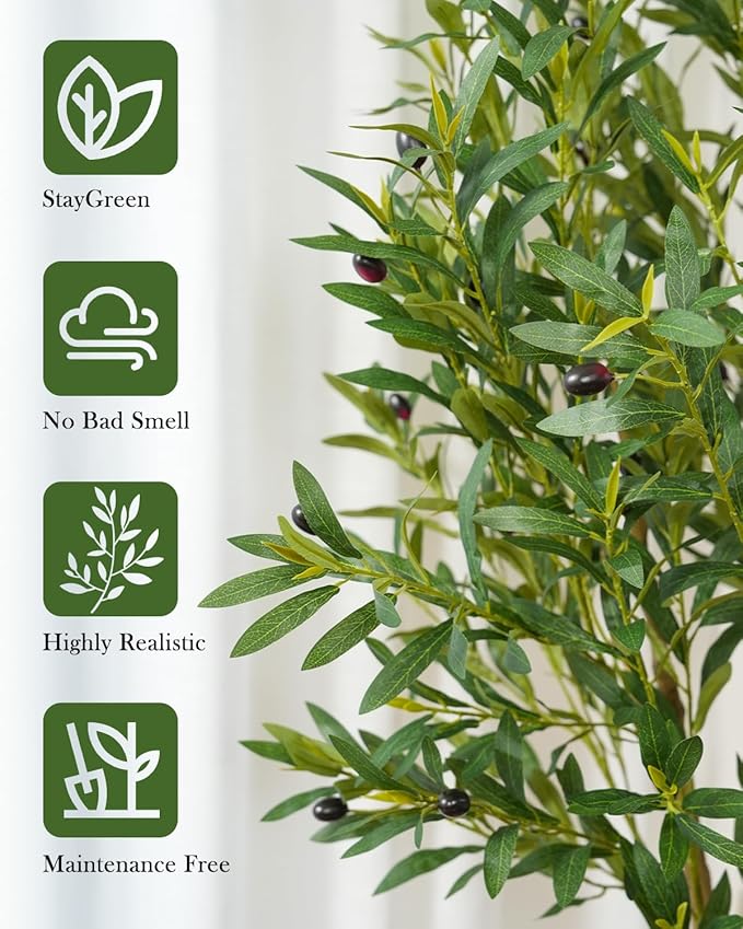 Olive Tree 6FT Fake Tree Faux Plants Indoor with Pot Artificial Tree Nearly Natural Olive Branches and Fruits for Living Room Home Office Decorations