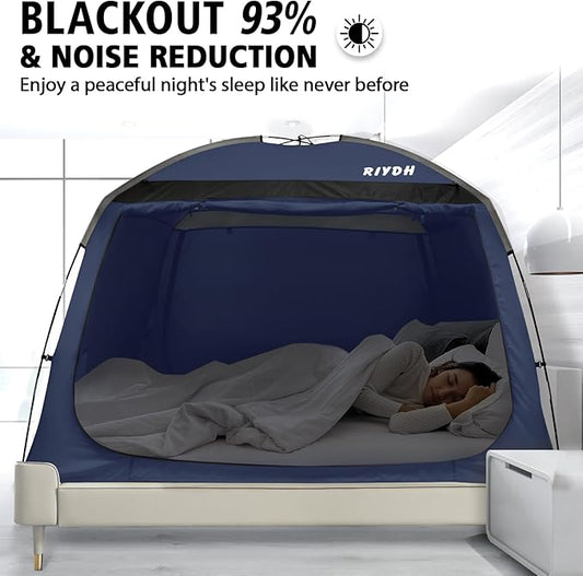 Bed Tent Bed Canopy Breathable 100% for Adult and Kids- Original Design Light Reduction 93% Sleeping Dream Tents Indoor Portable Big Space with String Light 3 Doors Twin Full Queen King Size