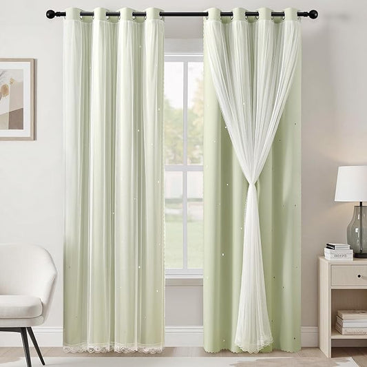 XiDi Green Curtains for Bedroom, Girls Room Blackout Curtains, Kids Room Darkening Curtains, Light Green Decor, 1 Panel Sage Green/34/84/1