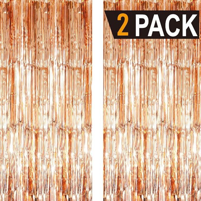 GOER 3.2 ft x 8.2 ft Metallic Tinsel Foil Fringe Curtains,Party Streamer Backdrop for Birthday,Graduation Decorations and New Year Eve (2 Packs,Champagne Gold)