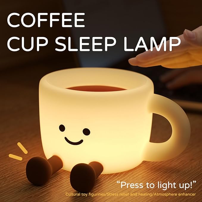 QANYI Coffee Cup Night Light, Gifts for Coffee Lovers, Rechargeable Dimmable Color Changing Night Lamp, Soft Silicone Cute Desk Lamp with Touch Control, Funny Gag Birthday Gifts for Women