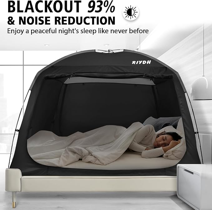 Bed Tent Bed Canopy Breathable 100% for Adult and Kids- Original Design Light Reduction 93% Sleeping Dream Tents Indoor Portable Big Space with String Light 3 Doors Twin Full Queen King Size