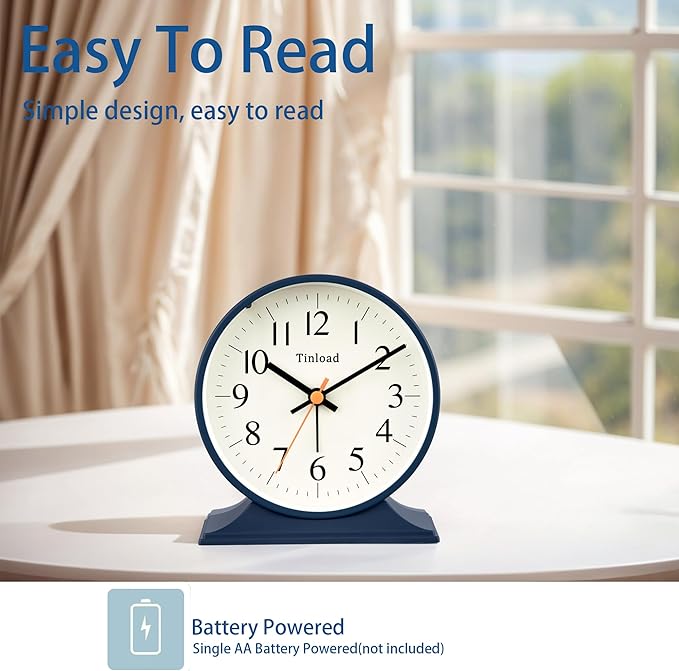 4.5"Retro Analog Alarm Clock,Vintage decor , Super Silent Non Ticking Small Clock with Manual Light, Snooze, Battery Operated, for Bedroom, Living Room, Office,Nightstand, Bedside, Desk ,Table(Blue)