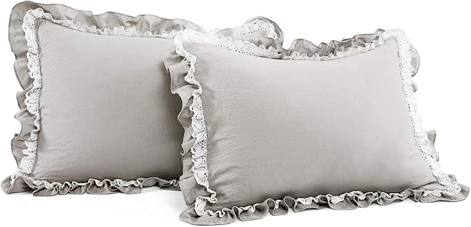 Lush Decor Ella Ruffle Lace Comforter, 3 Piece Set, Full/Queen, Light Gray - Cute Comforter - Queen Bedding Set - Gray Bedding Full Size - Coquette Decor - Ruffle Trim - Lace Trim