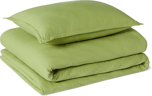Amazon Basics Brushed Microfiber Comforter Set, Extra Soft with Natural Texture, 2-Piece, Twin/Twin XL, Green