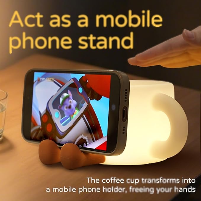 QANYI Coffee Cup Night Light, Gifts for Coffee Lovers, Rechargeable Dimmable Color Changing Night Lamp, Soft Silicone Cute Desk Lamp with Touch Control, Funny Gag Birthday Gifts for Women