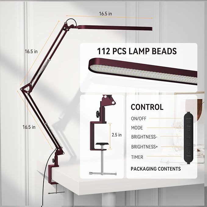 SKYLEO Desk Lamp - LED Desk Light - 5 Color Modes X 11 Brightness Levels - Adjustable Swing Arm - Timmer & Memory Function - 12W Lamp for Desk - Red