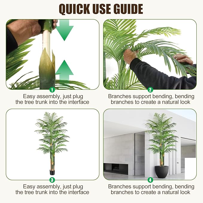 7ft Tall Triple Golden Cane Palm Artificial Tree Large Tropical Palm Tree UV Resistant Fake Plant in Pot for Indoor Outdoor Big House Living Room Outside Patio Office Home Decor 1Pack
