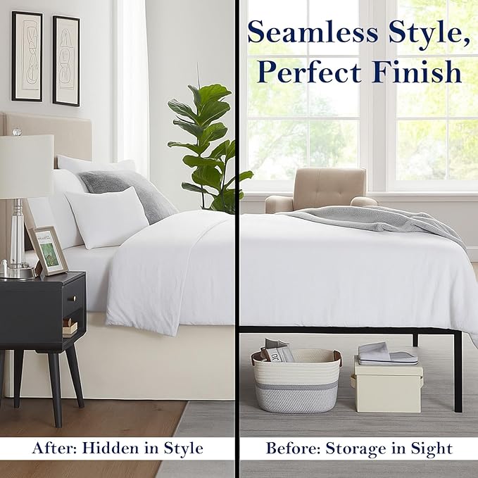 Luxury Pleated Bed Skirt, 14 Inch Tailored Drop Bed Skirt, Soft Double Brushed Premium Microfiber Bed Skirt, Easy Fit Bed Skirt, Fade & Wrinkle Resistant, Box Pleated Full Size Bedskirts - Ivory