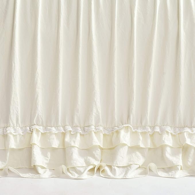 Lush Decor Ella Ruffle Lace Bedspread, 3 Piece Set, King, Ivory - Cute Bed Set - King Bedding - White Bedding - Coquette Decor - Neutral Ruffle Trim - White Lace Trim