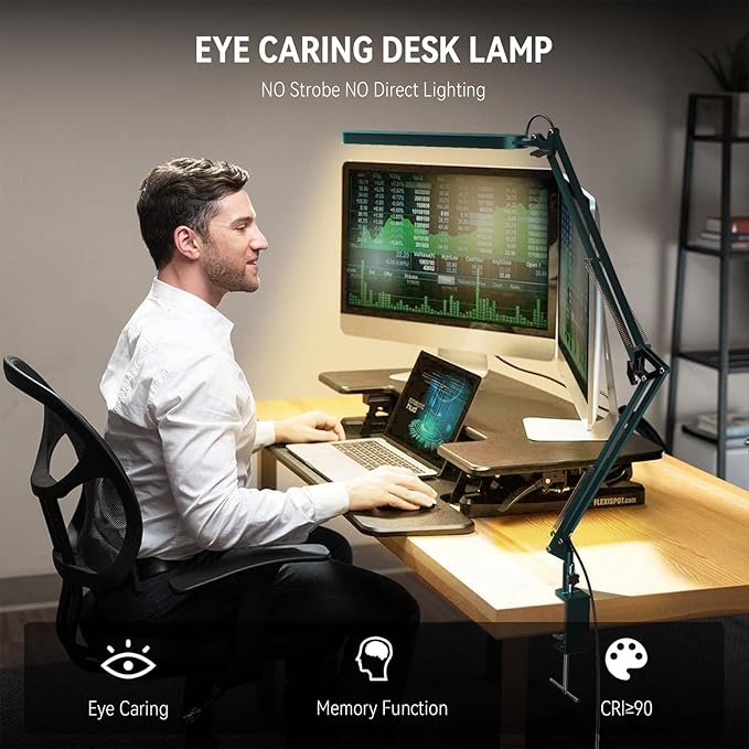 SKYLEO Desk Lamp - LED Desk Light - 5 Color Modes X 11 Brightness Levels - Adjustable Swing Arm - Timmer & Memory Function - 12W Lamp for Desk - Green