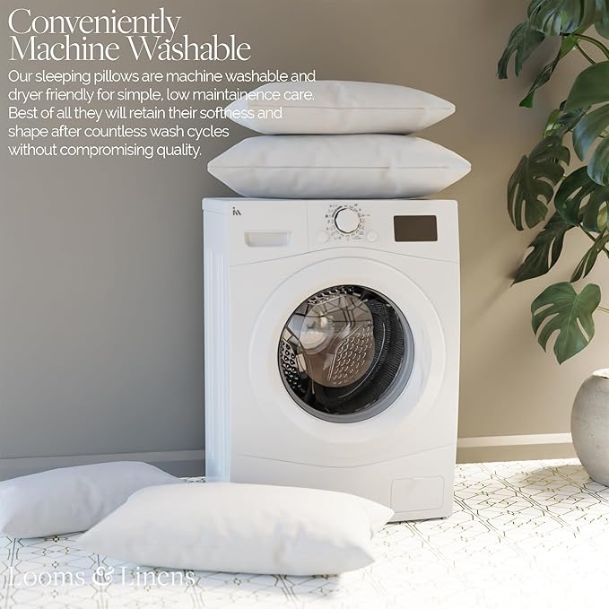 Looms & Linens 16x20 inch Lumbar Support Pillow Inserts for Rectangle Pillows - Pillows Made in USA Only - Hypoallergenic Rectangle Throw Pillows for Couch, White