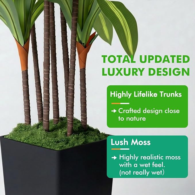 Artificial Dracaena Tree Indoor, 5Ft Faux Plants Indoor with Black Tall Planter - Faux Yucca Tall Fake Floor Plant in Pot - Artificial Plant for Home Office Living Room Decor Indoor