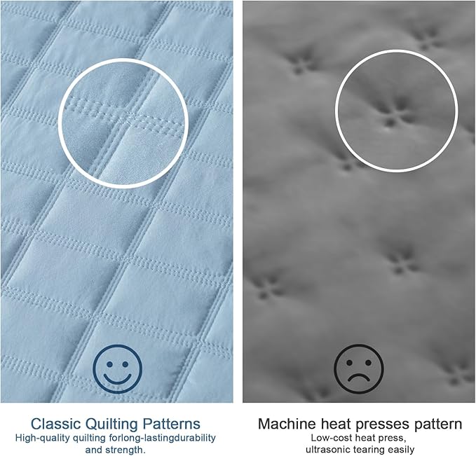 Kasentex KXW1801-GB Quilt-Bedding-Coverlet-Blanket-Set, Machine Washable, Ultra Soft, Lightweight, Stone-Washed, Detailed Stitching-Solid Color, Full/Queen + 2 Shams, Grey Blue