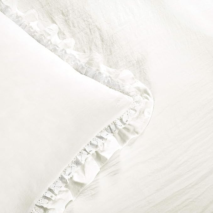 Lush Decor Ella Ruffle Lace Comforter, 3 Piece Set, Full/Queen, White - Cute Comforter - Queen Bedding Set - White Bedding Full Size - Coquette Decor - Ruffle Trim - Lace Trim