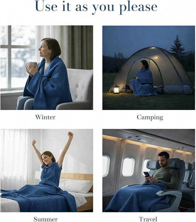 Salt Earth 100% Cotton Throw Blanket, Queen, 90"X92" Waffle Throws for Home, Bedrooms, Outdoor and Office Couch, Modern & Cozy Room Decor Blankets, Lightweight, All Season Western Blanket (Navy)