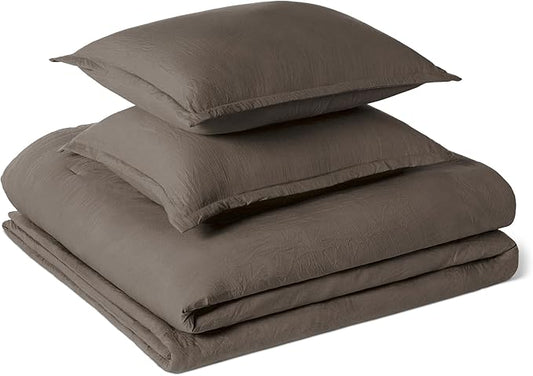 Amazon Basics Brushed Microfiber Comforter Set, Extra Soft with Natural Texture, 3-Piece, Queen/Full, Brown