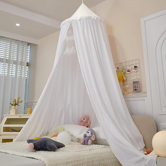dix-rainbow Princess Decor Canopy for Kids Bed, Soft and Durable Bed Canopy for Girls Room Tent Canopy Dreamy Mosquito Net Bedding, Children Reading Nook Canopies Indoor (White)
