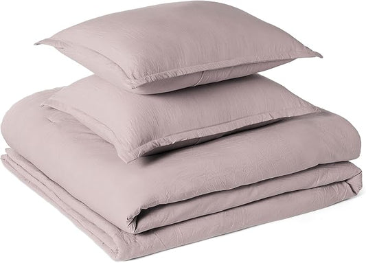 Amazon Basics Brushed Microfiber Comforter Set, Extra Soft with Natural Texture, 3-Piece, Queen/Full, Purple