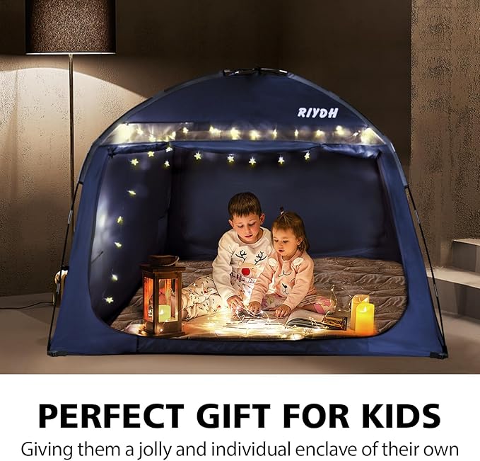 Bed Tent Bed Canopy Breathable 100% for Adult and Kids- Original Design Light Reduction 93% Sleeping Dream Tents Indoor Portable Big Space with String Light 3 Doors Twin Full Queen King Size