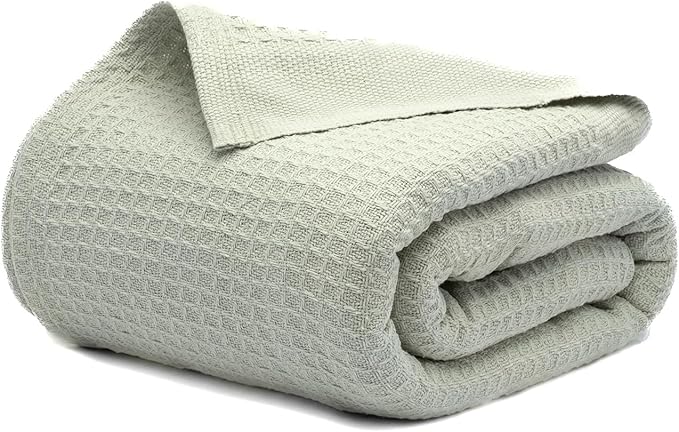 Salt Earth 100% Cotton Throw Blanket, Queen, 90"X92" Waffle Throws for Home, Bedrooms, Outdoor & Office Couch, Cozy Room Decor Blankets, Christmas Blankets and Throws (Sea Foam)