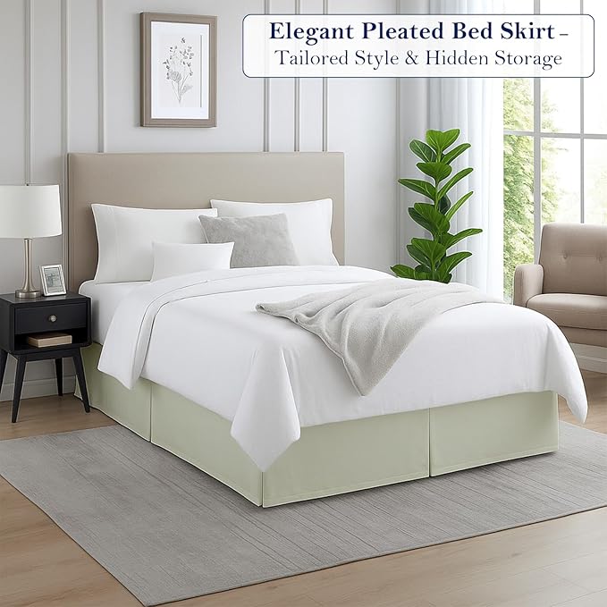 Luxury Pleated Bed Skirt, 14 Inch Tailored Drop Bed Skirt, Soft Double Brushed Premium Microfiber Bed Skirt, Easy Fit Bed Skirt, Fade & Wrinkle Resistant, Box Pleated Full Size Bedskirts - Ivory