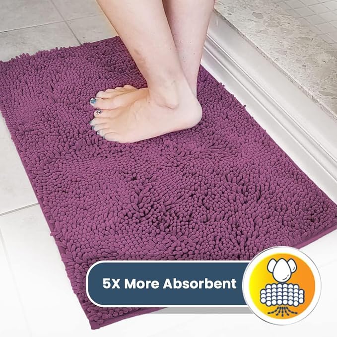 Muddy Mat® | Super Absorbent Door Mat Indoor, Microfiber Quick Dry Chenille Entryway Rug, Non-Slip Front Door Mat, Indoor Mats for Entryway, Machine Washable Pet Rug, Dark Purple 24" x 96"